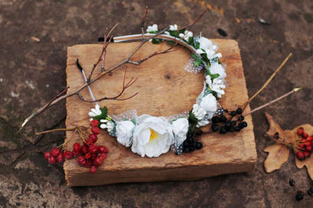 Handmade flowers wreathの写真素材