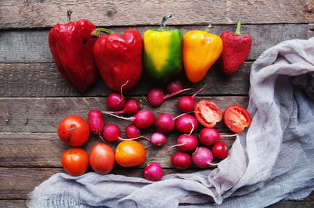 Vegetables on vintage wood backgroundの写真素材