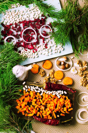 Different raw vegetables background. Healthy eating. Clean eating breakfast concept.の写真素材