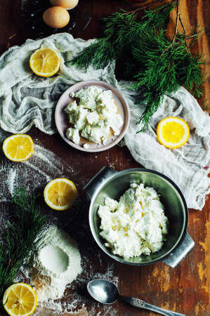 Healthy breakfast product concepts. Homemade  cottage cheese.Healthy and diet food concept.の写真素材