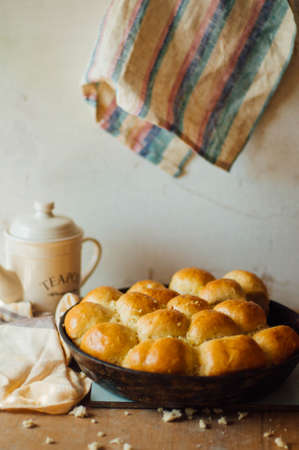 garlic bread rolls with garlic. Bread bun with garlic. lush homemade buns with garlicの写真素材