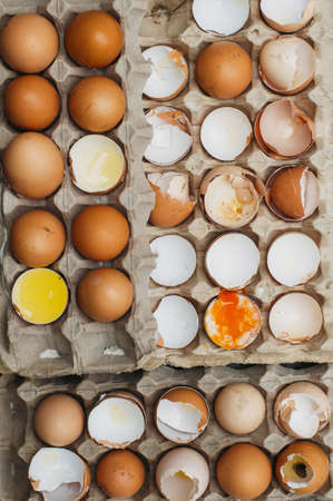 Baking cake ingredients - bowl, flour, eggs, egg whites foam, eggbeate on wood chalkboard from...