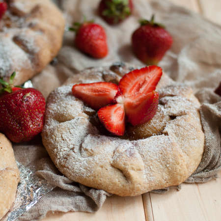 strawberry tart, strawberry shortcake, strawberry jam. serving homemade strawberry cake or pie on...
