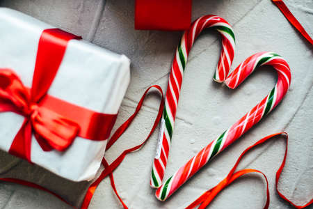 Valentine's Day concept. Gift with red bow  on the wooden background, Valentines. Valentines gift...