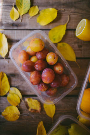 Autumn fruit background. Autumn Thanksgiving seasonal fruit. Nature backgroundの写真素材