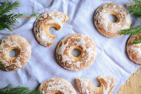 Christmas cookie on a wooden backgroundの写真素材