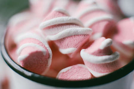 hot chocolate with mini marshmallows cinnamon winter drinkの写真素材