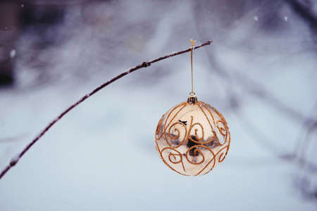 Christmas toy on a fir-tree close upの写真素材