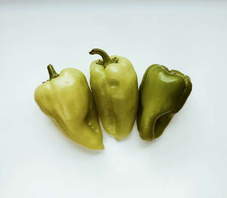 green sweet bell pepper isolated on white background. flat layの写真素材