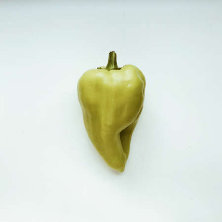 green sweet bell pepper isolated on white background. flat layの写真素材