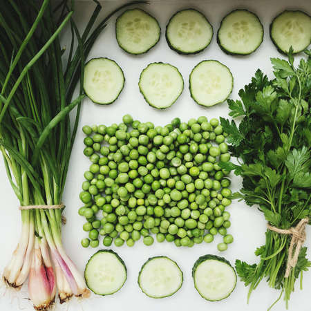 Different raw vegetables and fruits background.Healthy eating.の写真素材