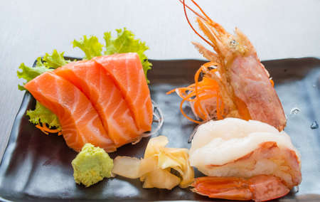Salmon and shrimp   sashimi japanese foodの写真素材