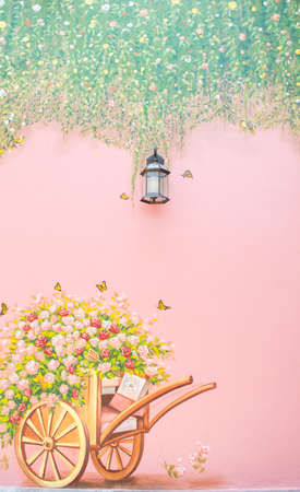 lamp and flower on cart backgroundの写真素材