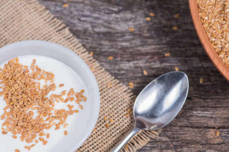 Spoon with flax seedsの写真素材