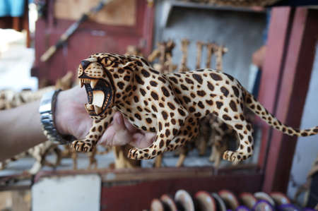 Wooden Hand Carving of leopardの写真素材