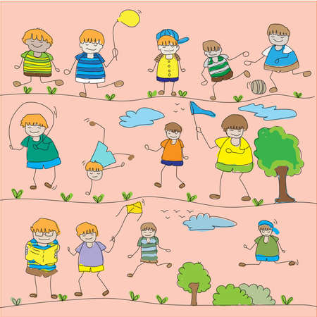 This is the boy activity with trees vector illustration.のイラスト素材