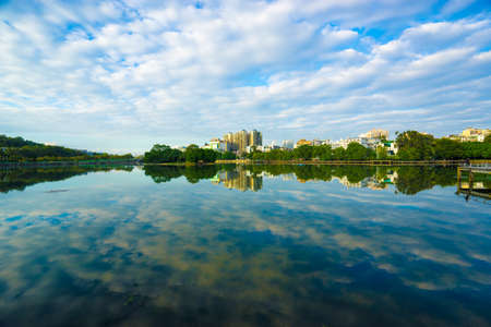 The landscape of south lake in huizhou west lake scenic area, Huizhou city, guangdong, Chinaの写真素材