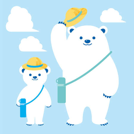 Illustration of a polar bear parent and child wearing a hatのイラスト素材
