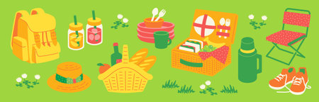 Illustration set of picnic goodsのイラスト素材