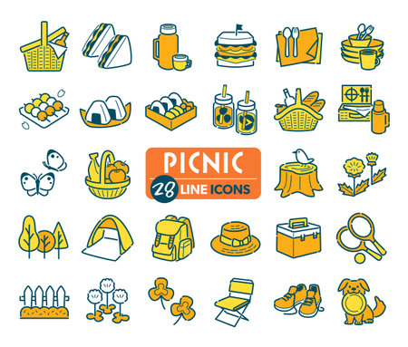 Picnic motif line icon set that can be used as part of the designのイラスト素材