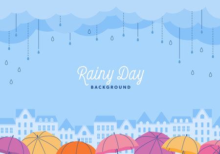 Rainy cityscape and umbrella sceneryのイラスト素材