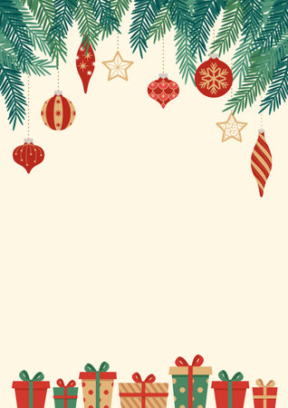 Design title background decorated with Christmas ornaments and various presentsのイラスト素材