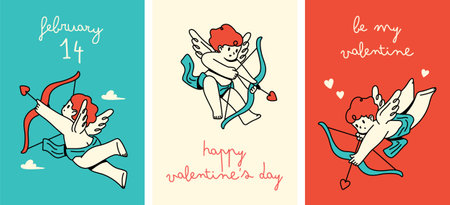 A set of three Cupid posters suitable for Valentine's Dayのイラスト素材