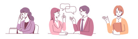 Illustration of three different poses of office workersのイラスト素材