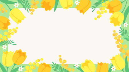 Spring flowers background material, yellow tulips and mimosaのイラスト素材