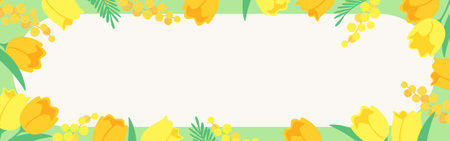 Spring flowers background material, yellow tulips and mimosaのイラスト素材