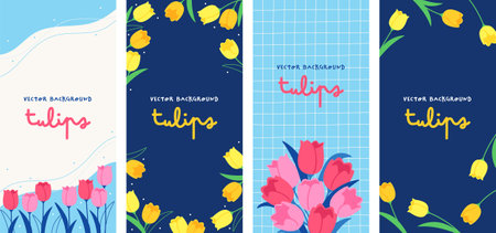 Spring floral banner background set, tulip flower designのイラスト素材