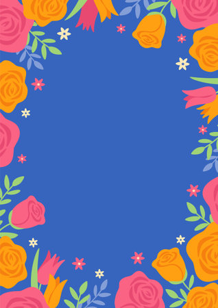 Pop frame of roses and tulipsのイラスト素材