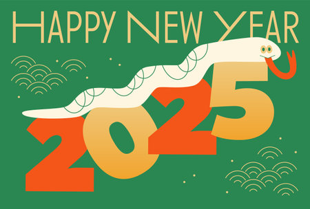 Cute and modern New Year's card for 2025 Year of the Snakeのイラスト素材