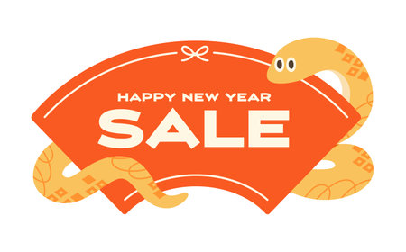 Title design for the New Year's celebrations in the Year of the Snake - Cute snake characterのイラスト素材
