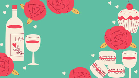 Valentine's Day: Roses, Macaroons and Cupcakes Backgroundのイラスト素材