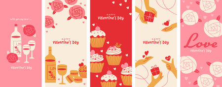 Valentine's Day: Banner set with sweets and rosesのイラスト素材
