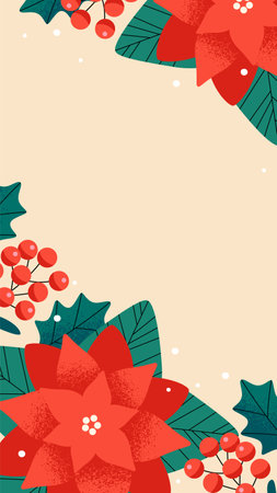 Christmas background design with poinsettia and nutsのイラスト素材