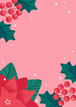 Christmas background design with poinsettia and nutsのイラスト素材