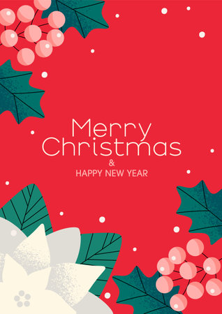 Christmas background design with poinsettia and nutsのイラスト素材