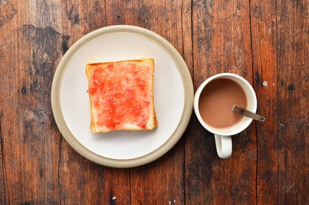 Bread on white dish with Cocoa の写真素材