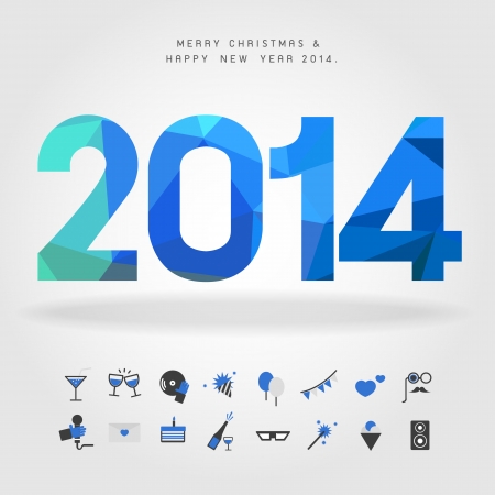merry christmas and happy new year 2014 with party icon vectorのイラスト素材