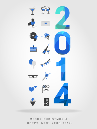 merry christmas and happy new year 2014 with party icon vectorのイラスト素材