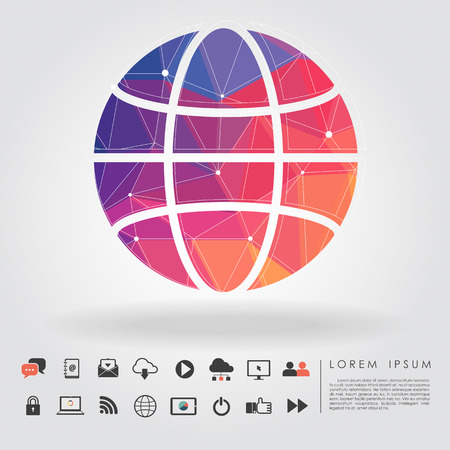 polygon global symbol with communication icon vectorのイラスト素材