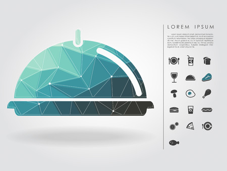 polygon holding tray with food iconのイラスト素材