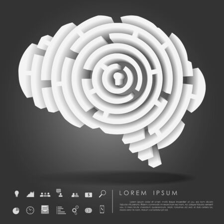 brain maze 3d with business icon vectorのイラスト素材