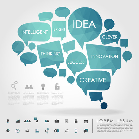 bubble brain geometry with business icon vectorのイラスト素材