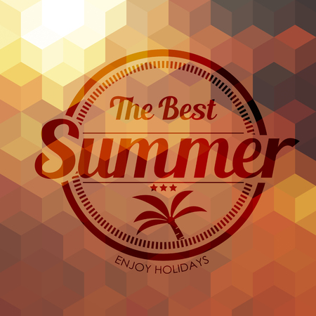 the best summer label with coconut tree on geometry background vectorのイラスト素材