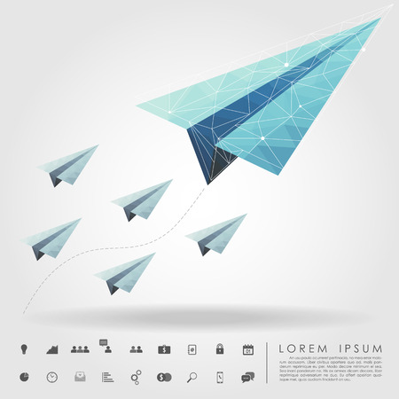 polygon paper plane on leader concept with business iconのイラスト素材