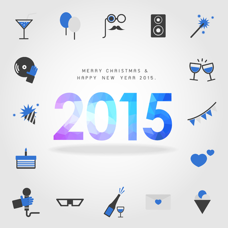 merry christmas and happy new year 2015 with party icon のイラスト素材