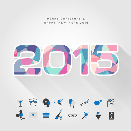 colorful polygon 2015 merry christmas and happy new year with party icon vectorのイラスト素材